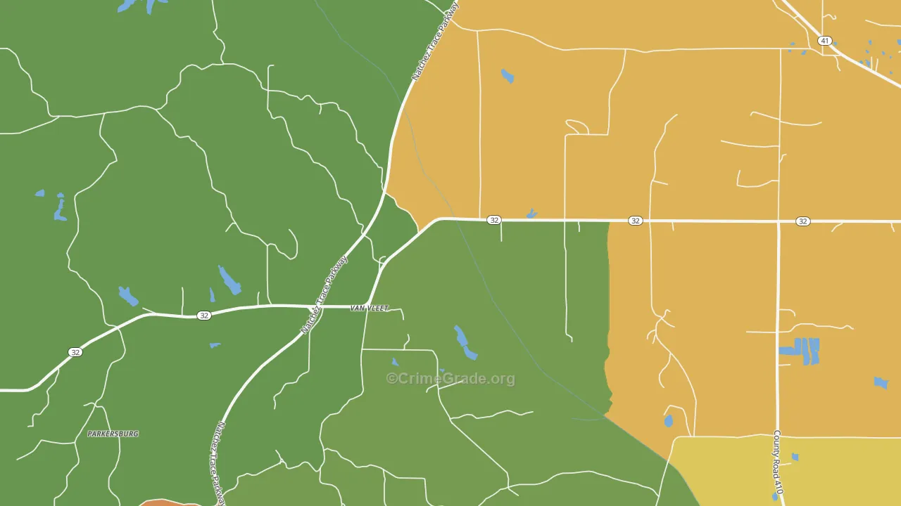 Van Vleet, MS Map of Burglary Rates