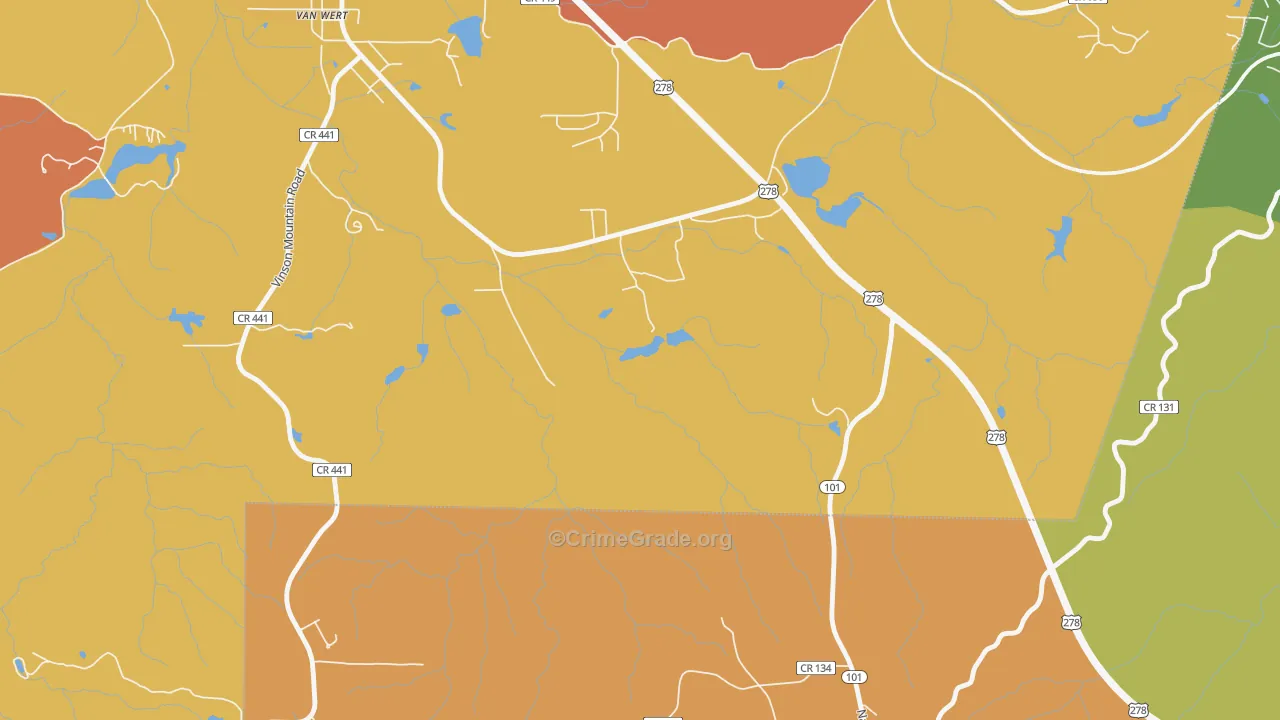 Van Wert, GA Map of Burglary Rates