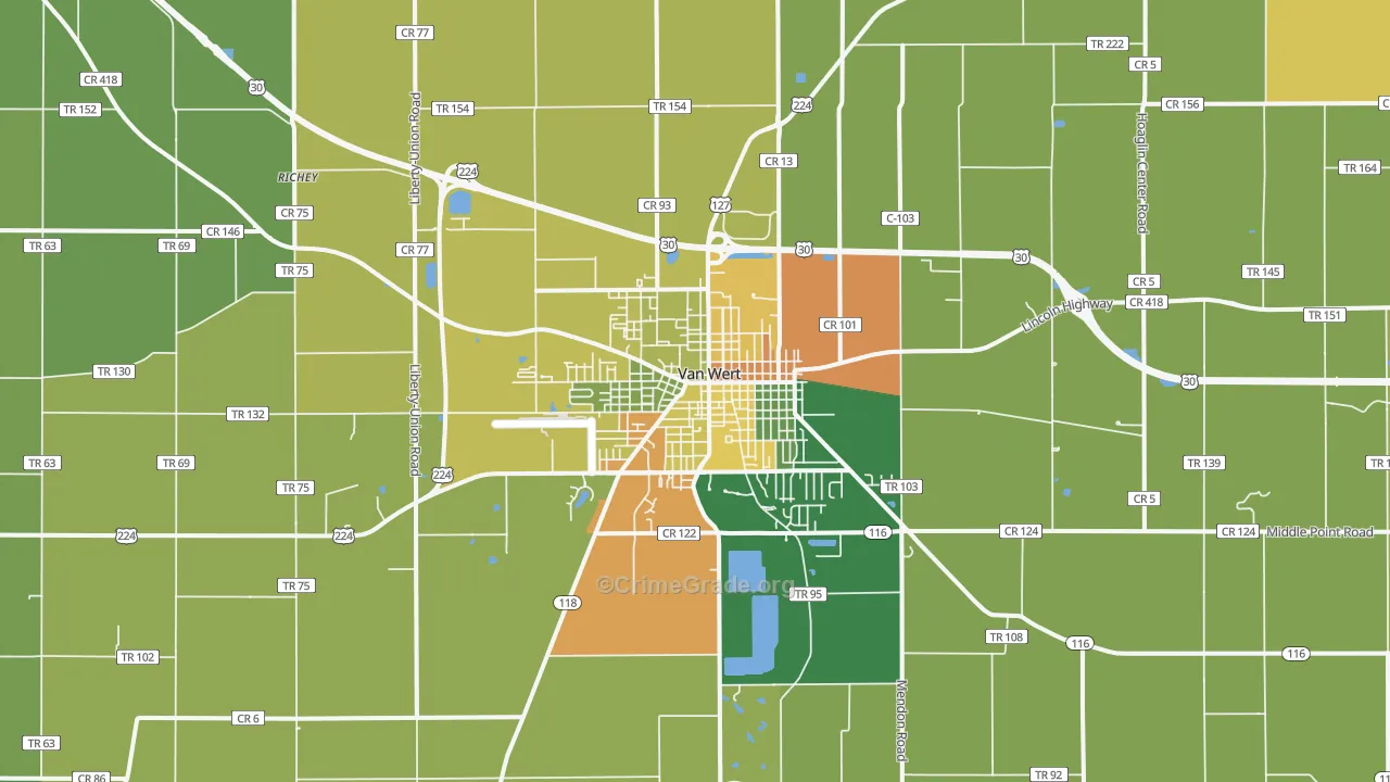Van Wert, OH Map of Burglary Rates