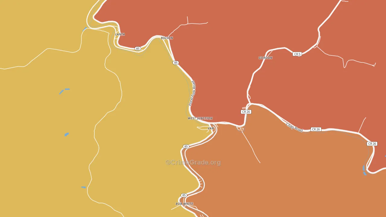 Van, WV Map of Burglary Rates