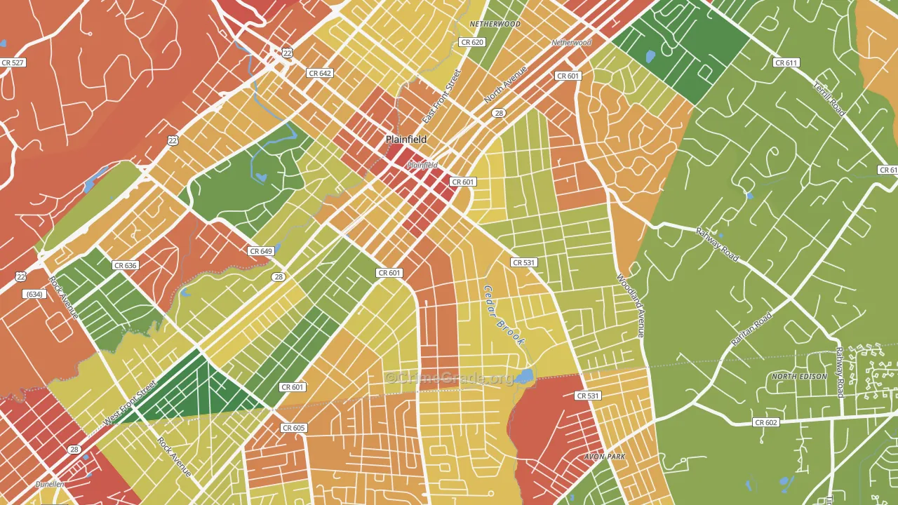 Van Wyck Brooks Historic District, Plainfield, NJ Map of Burglary Rates