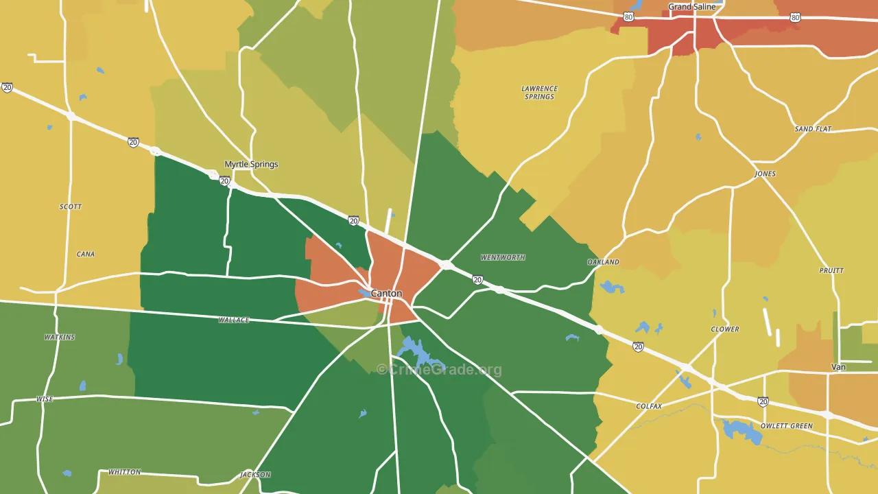 Van Zandt County, TX Map of Burglary Rates