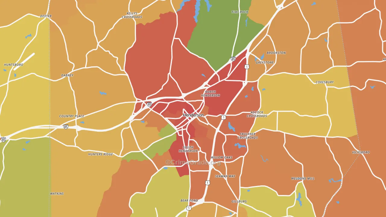Vance County, NC Map of Burglary Rates