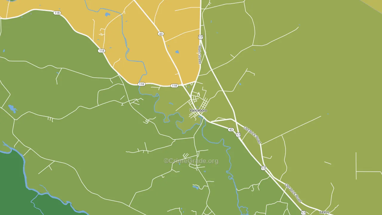 Vanceboro, NC Map of Burglary Rates
