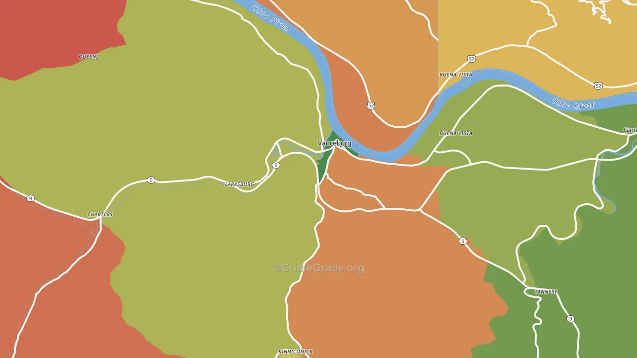 Vanceburg, KY Map of Burglary Rates