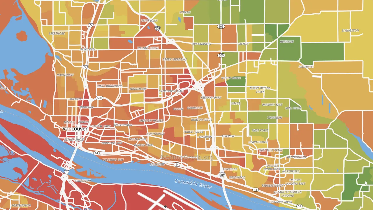 Vancouver, WA Map of Burglary Rates