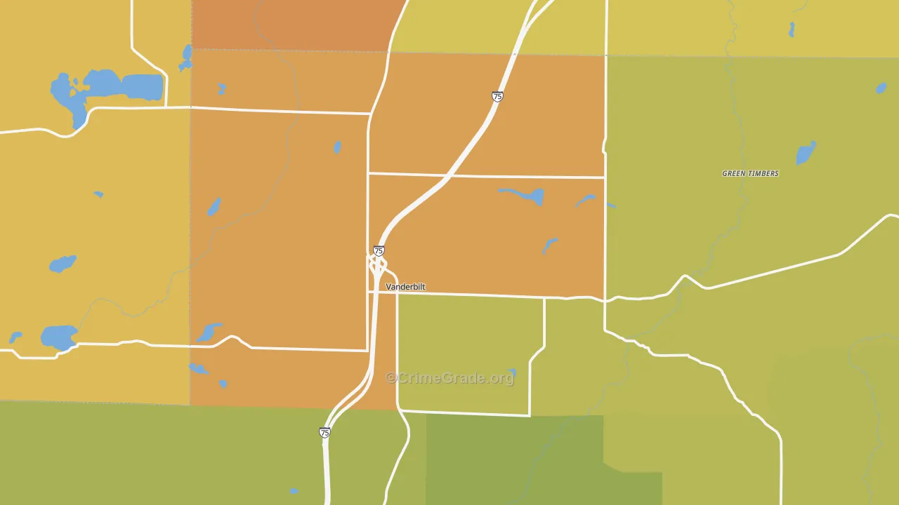 Vanderbilt, MI Map of Burglary Rates