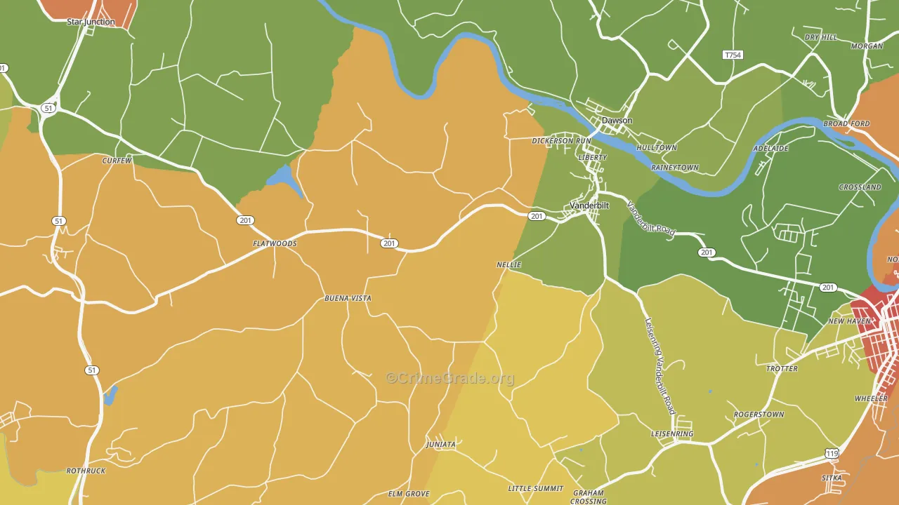 Vanderbilt, PA Map of Burglary Rates