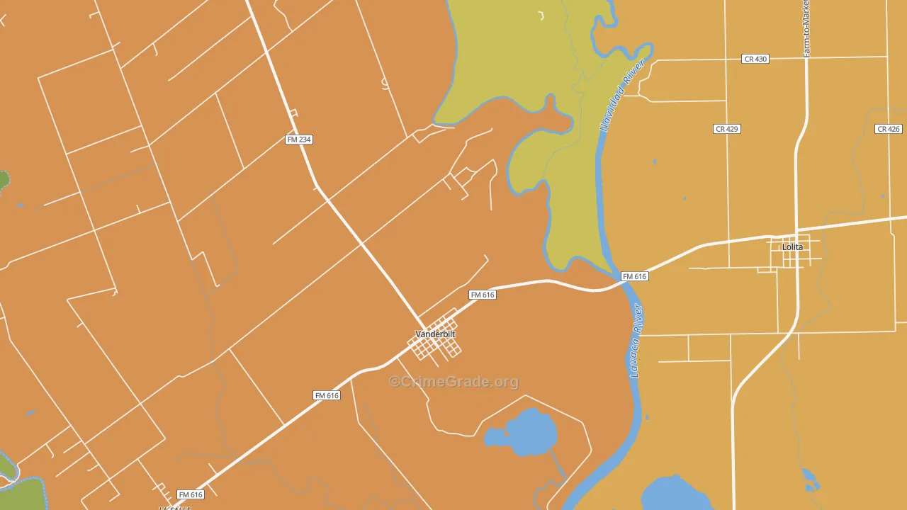 Vanderbilt, TX Map of Burglary Rates