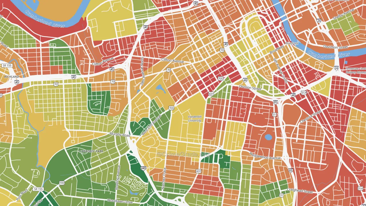 Vanderbilt-West End, Nashville, TN Map of Burglary Rates