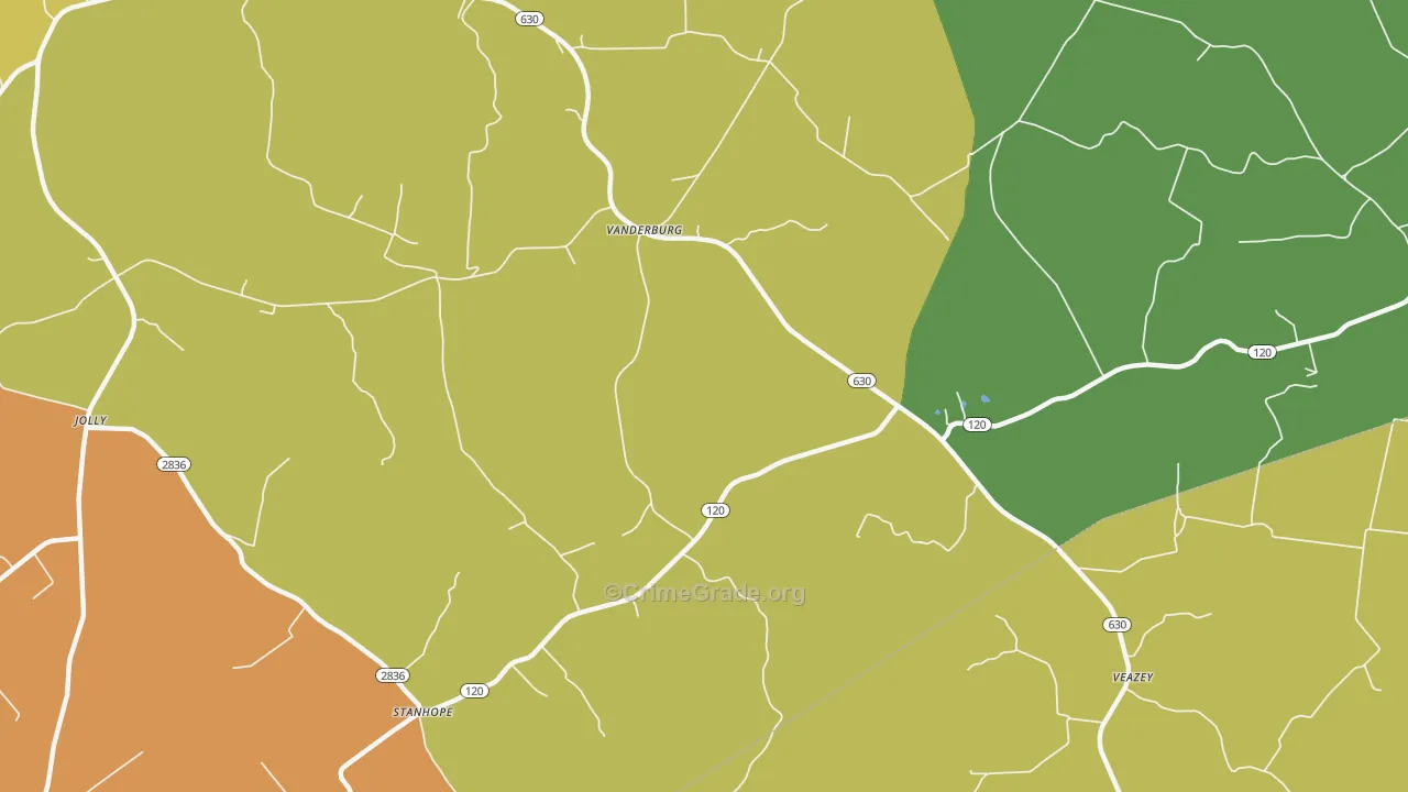 Vanderburg, KY Map of Burglary Rates