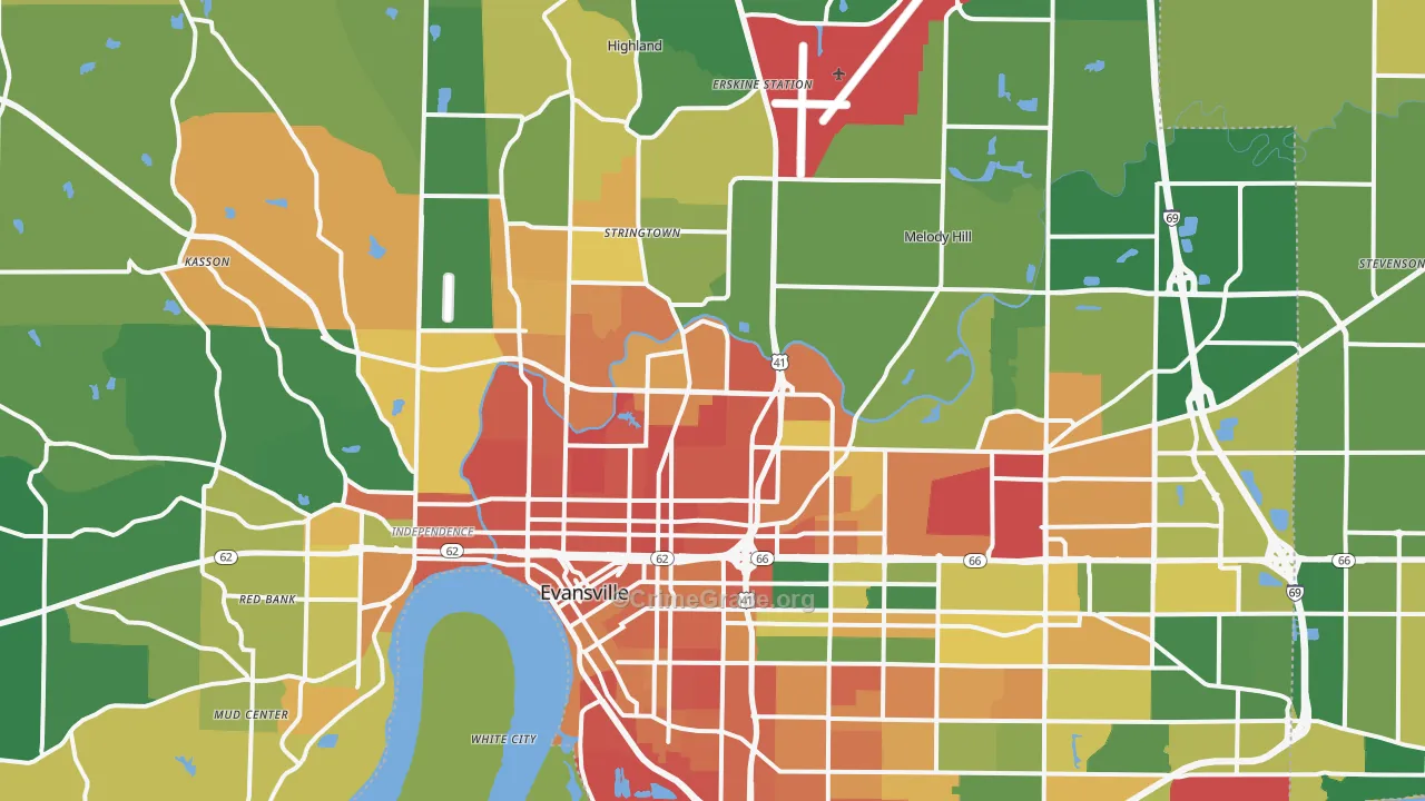 Vanderburgh County, IN Map of Burglary Rates