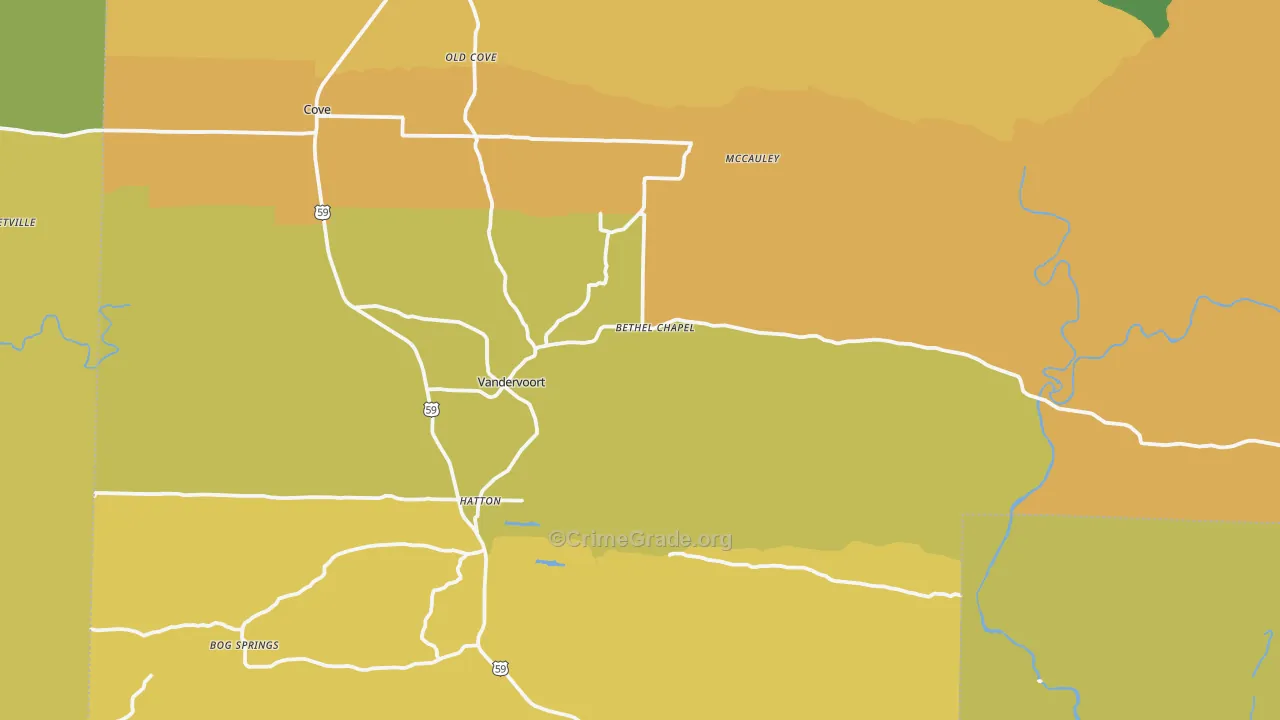 Vandervoort, AR Map of Burglary Rates