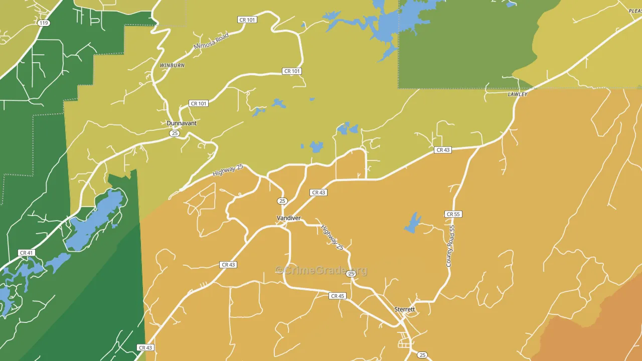 Vandiver, AL Map of Burglary Rates