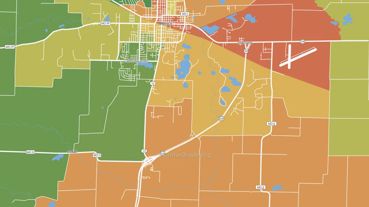 Vandiver, MO Map of Burglary Rates