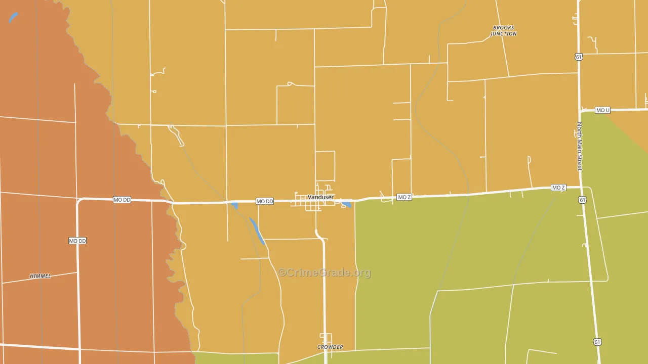 Vanduser, MO Map of Burglary Rates