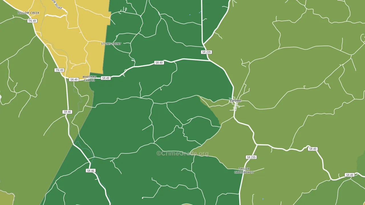 Vanleer, TN Map of Burglary Rates