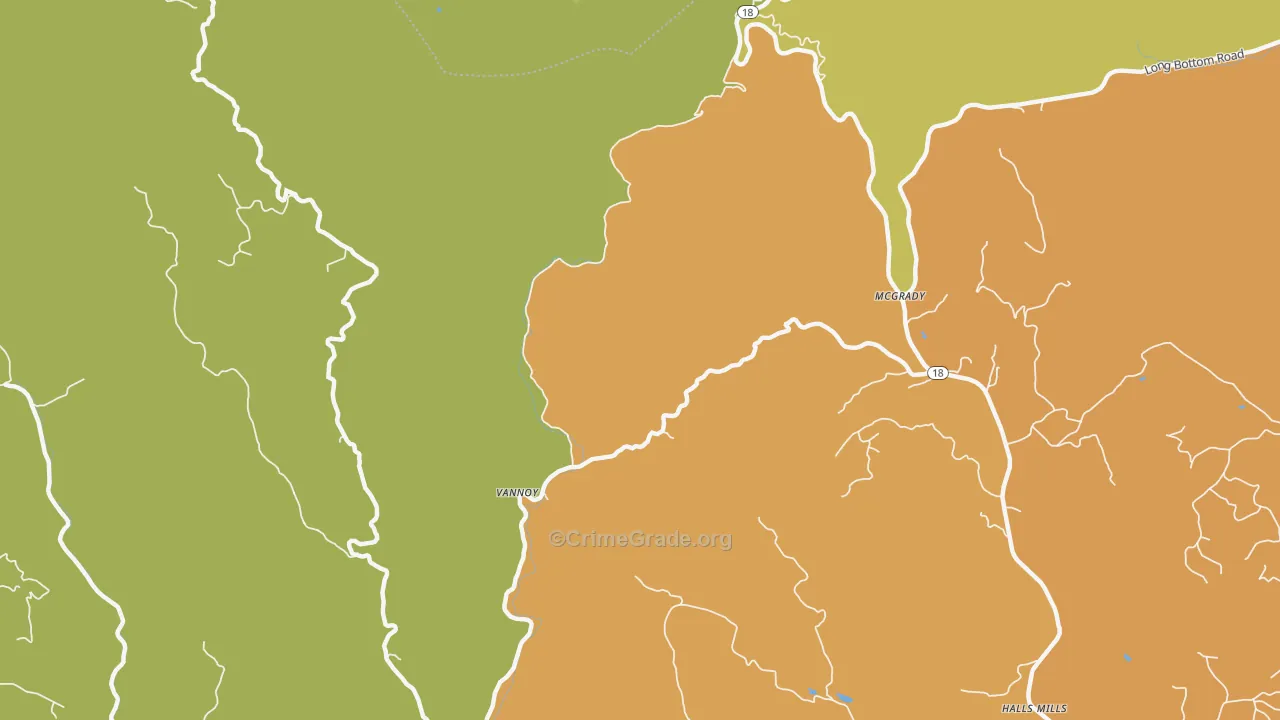Vannoy, NC Map of Burglary Rates