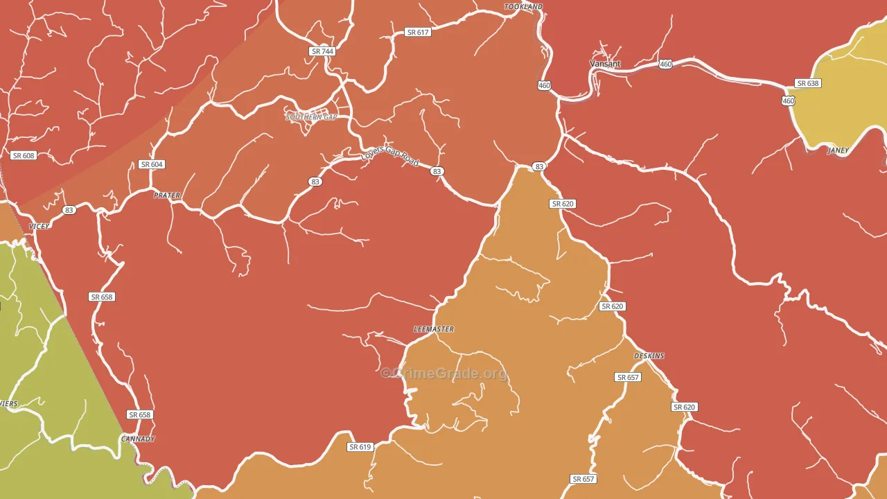 Vansant, VA Map of Burglary Rates