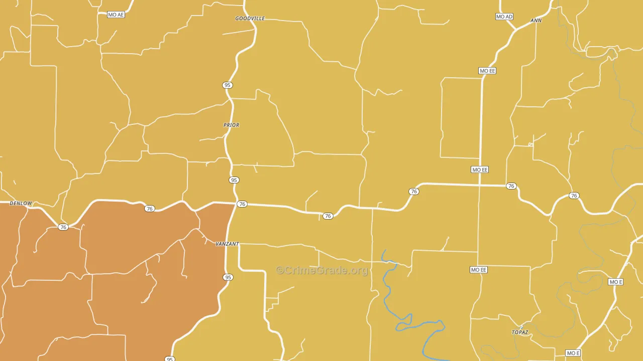 Vanzant, MO Map of Burglary Rates