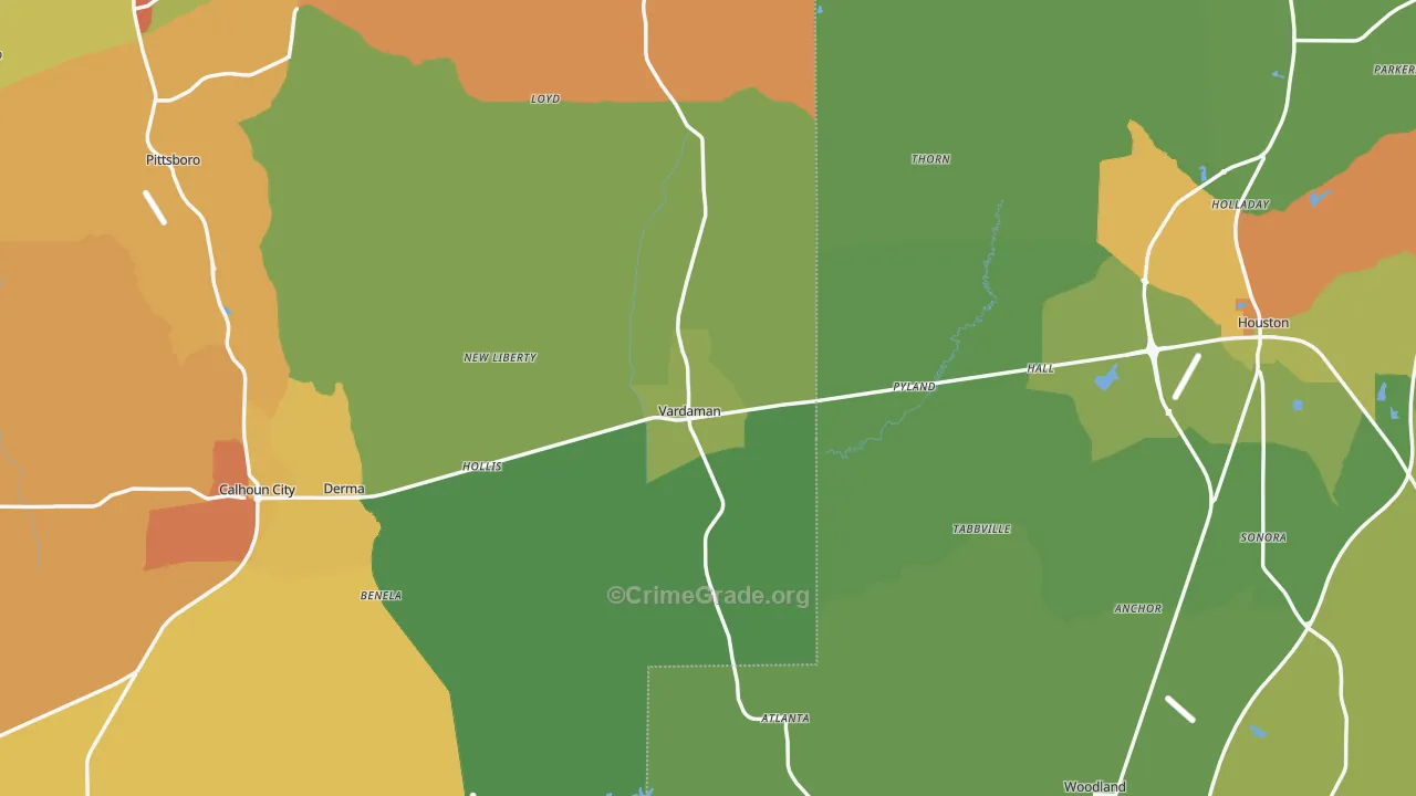 Vardaman, MS Map of Burglary Rates
