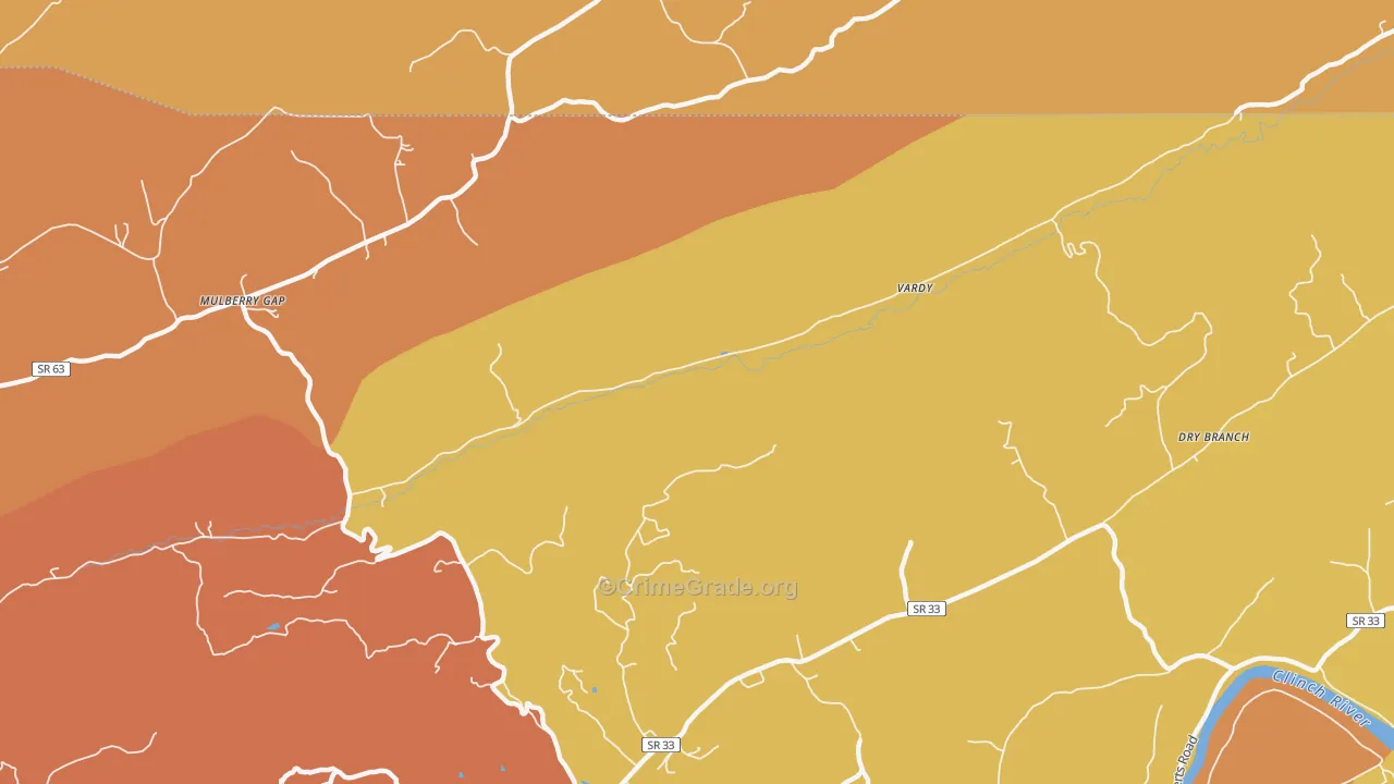 Vardy, TN Map of Burglary Rates
