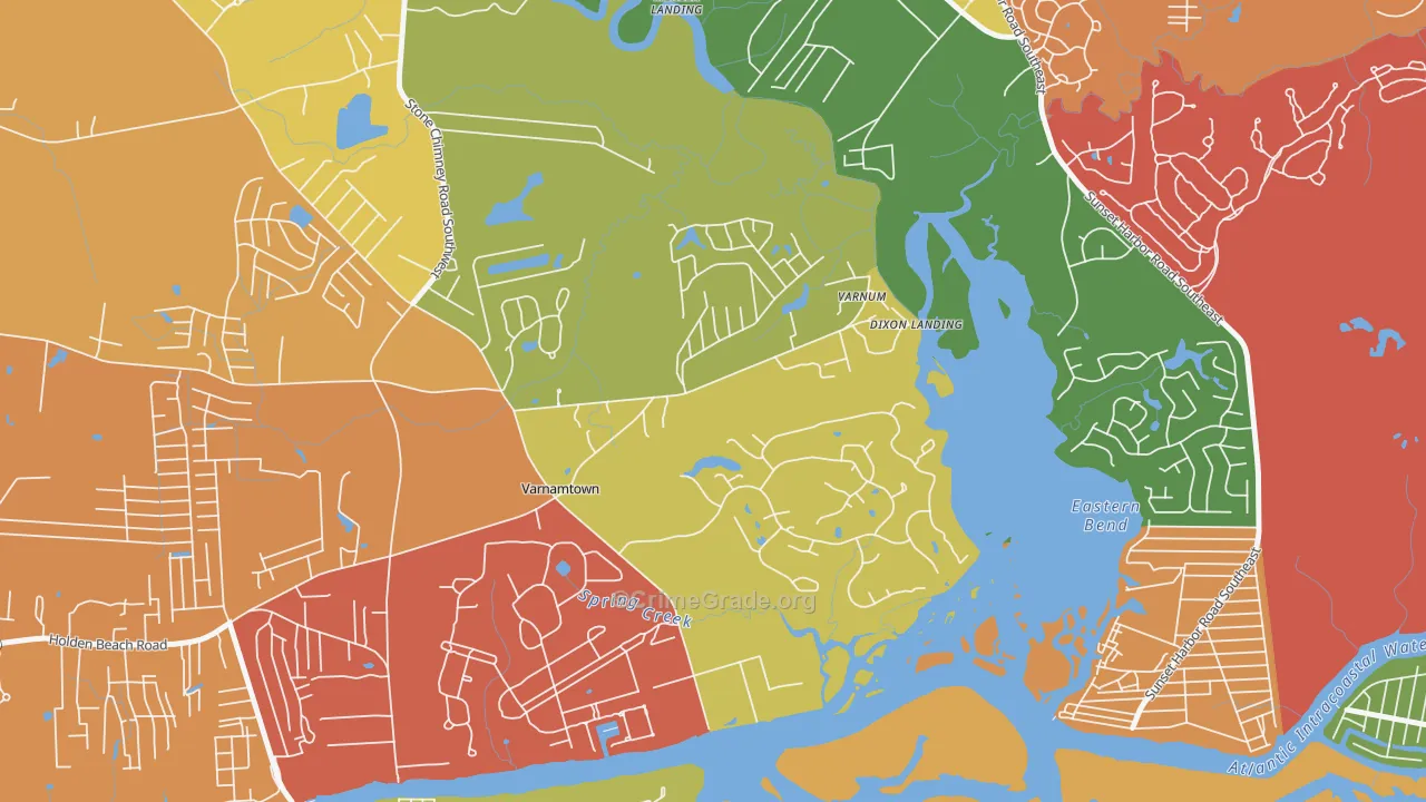 Varnamtown, NC Map of Burglary Rates