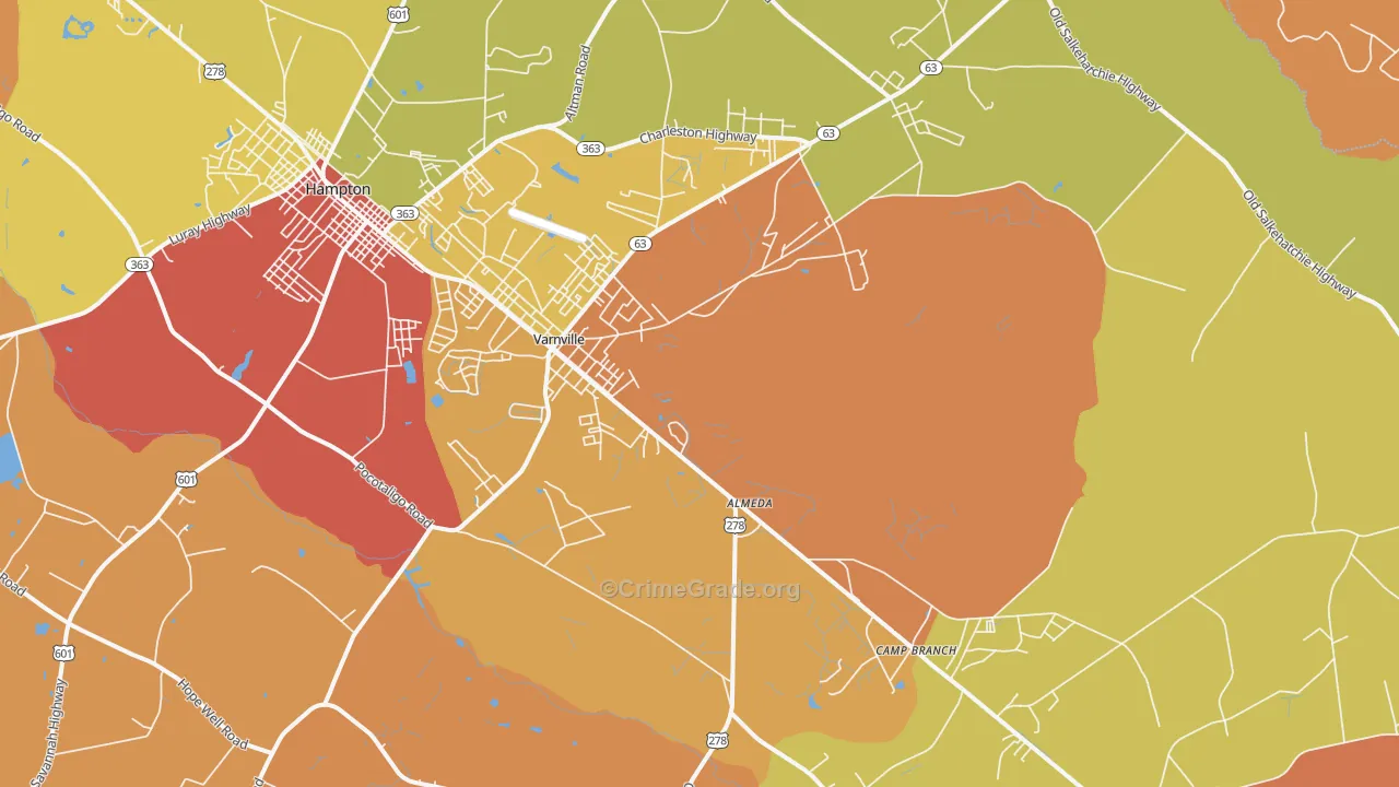 Varnville, SC Map of Burglary Rates