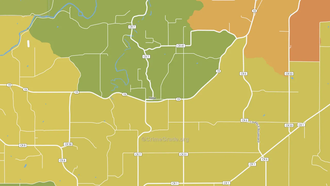 Vasa, MN Map of Burglary Rates