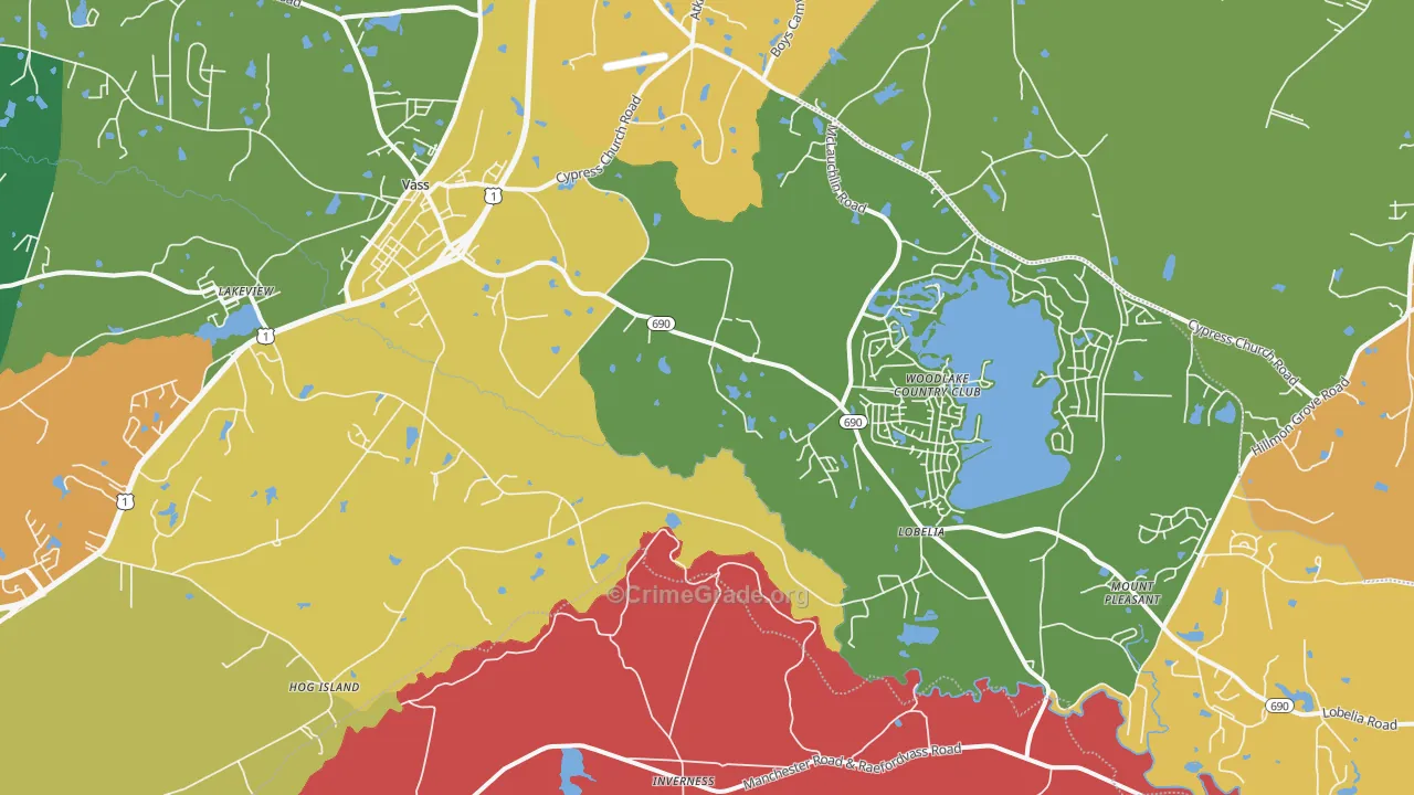 Vass, NC Map of Burglary Rates