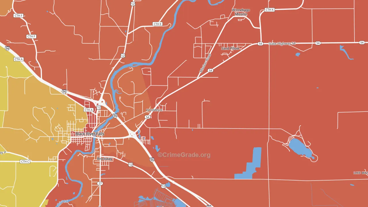 Vaudreuil, WI Map of Burglary Rates