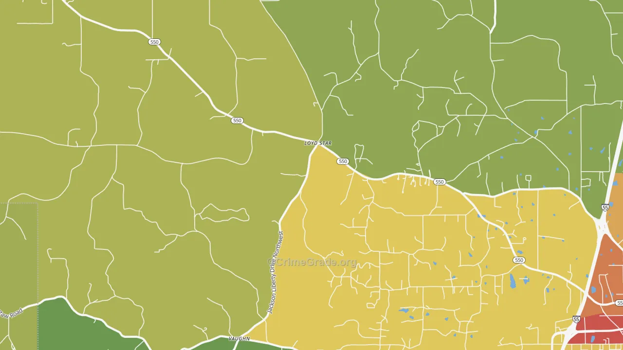 Vaughn, MS Map of Burglary Rates