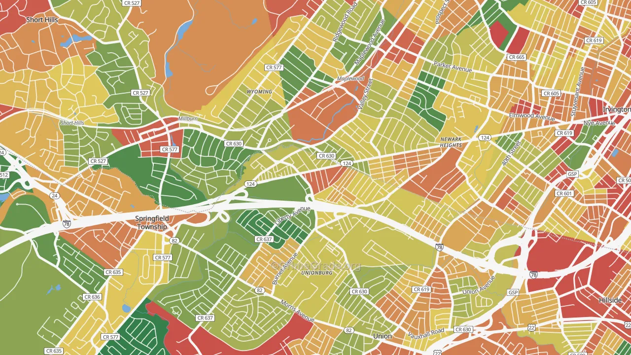 Vauxhall, NJ Map of Burglary Rates