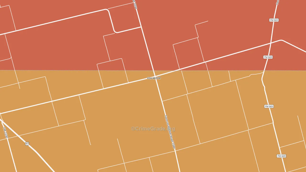 Vealmoor, TX Map of Burglary Rates