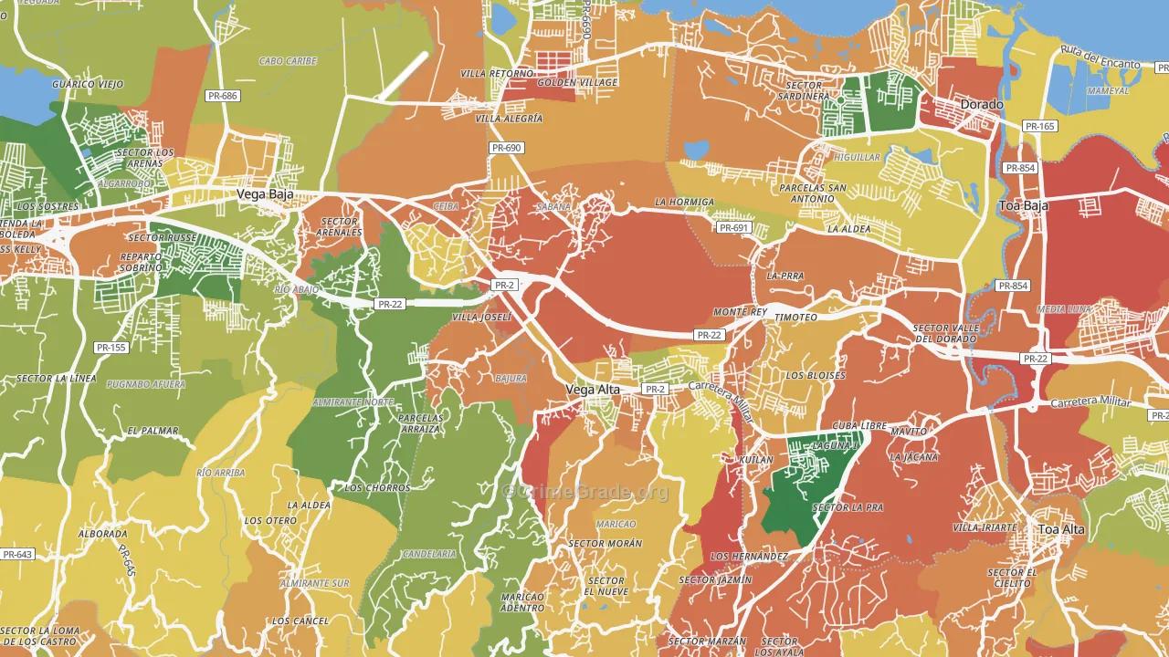 Vega Alta Municipio, PR Map of Burglary Rates
