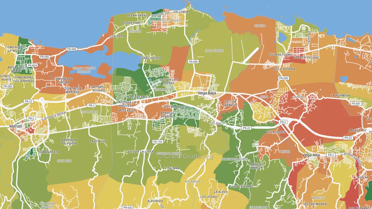 Vega Baja Municipio, PR Map of Burglary Rates