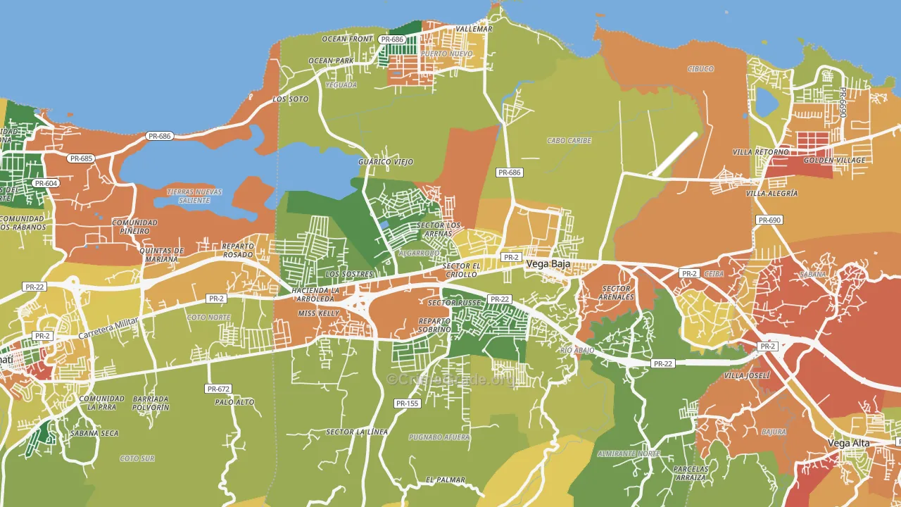 Vega Baja, PR Map of Burglary Rates