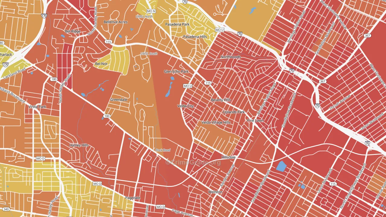 Velda City, MO Map of Burglary Rates
