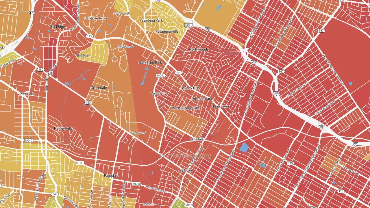 Velda Village Hills, MO Map of Burglary Rates