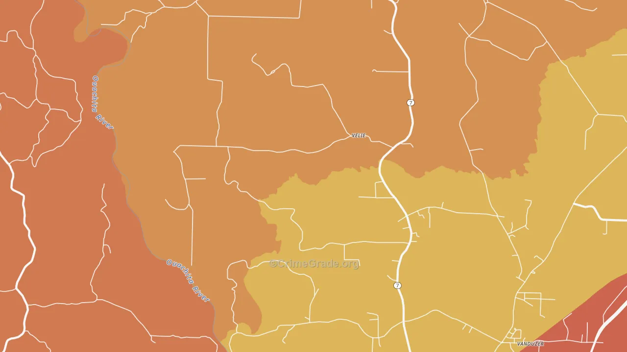 Velie, AR Map of Burglary Rates