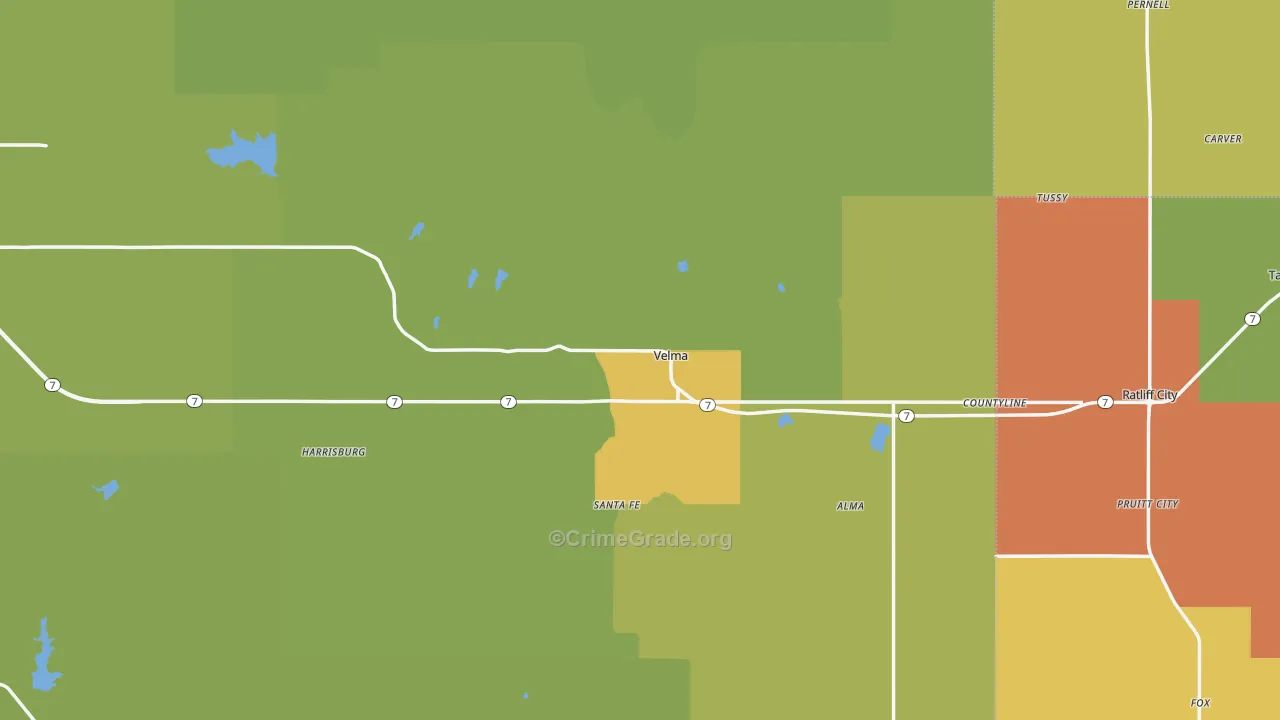 Velma, OK Map of Burglary Rates