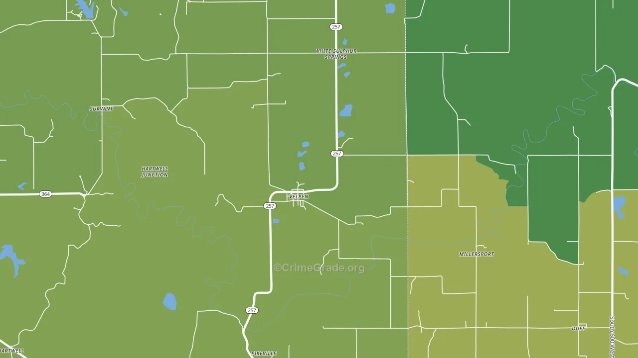 Velpen, IN Map of Burglary Rates