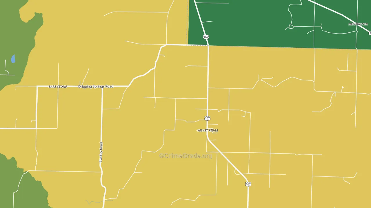 Velvet Ridge, AR Map of Burglary Rates