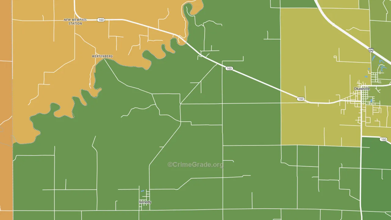 Venedy, IL Map of Burglary Rates