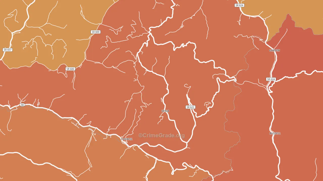 Venia, VA Map of Burglary Rates