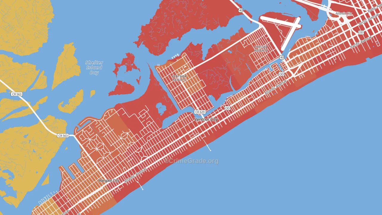 Ventnor City, NJ Map of Burglary Rates