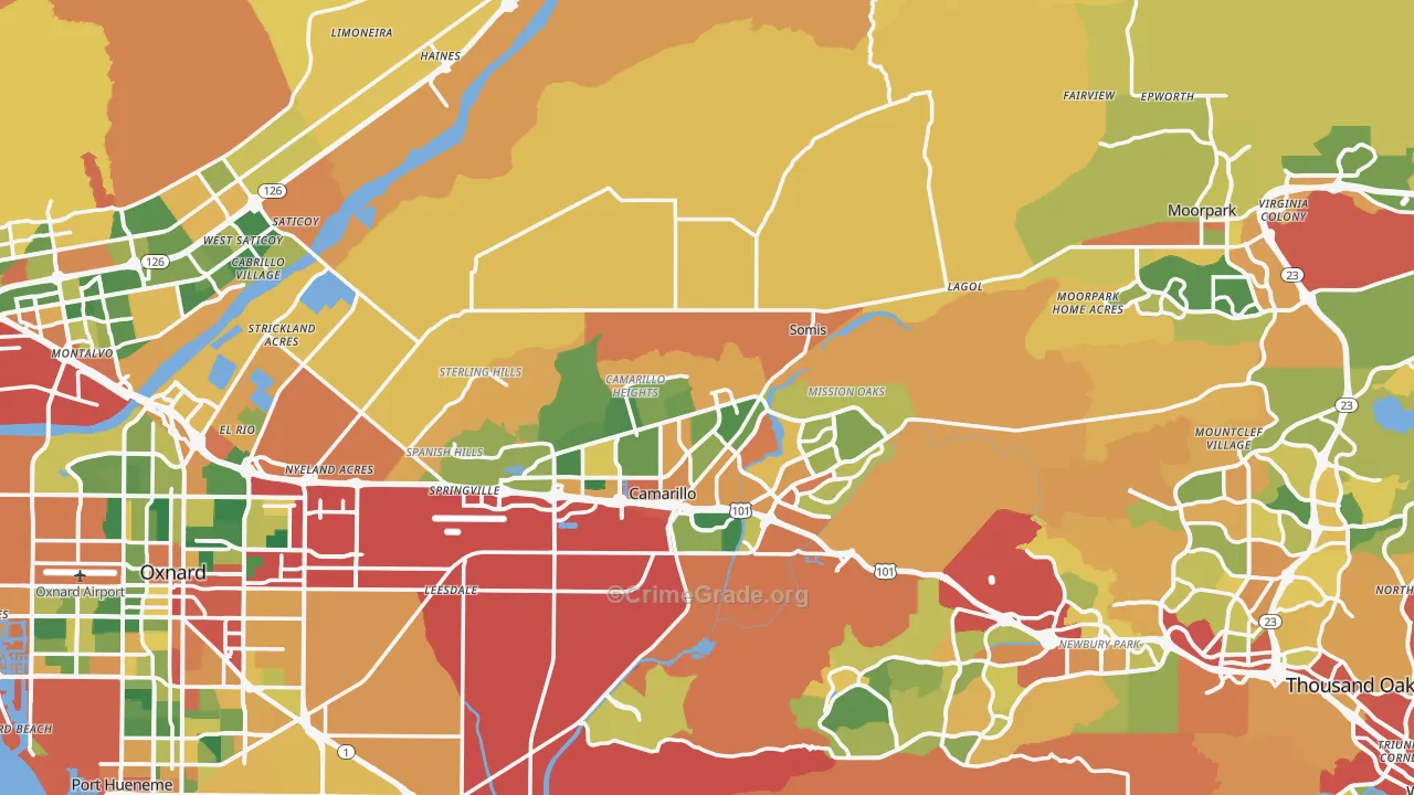 Ventura County, CA Map of Burglary Rates
