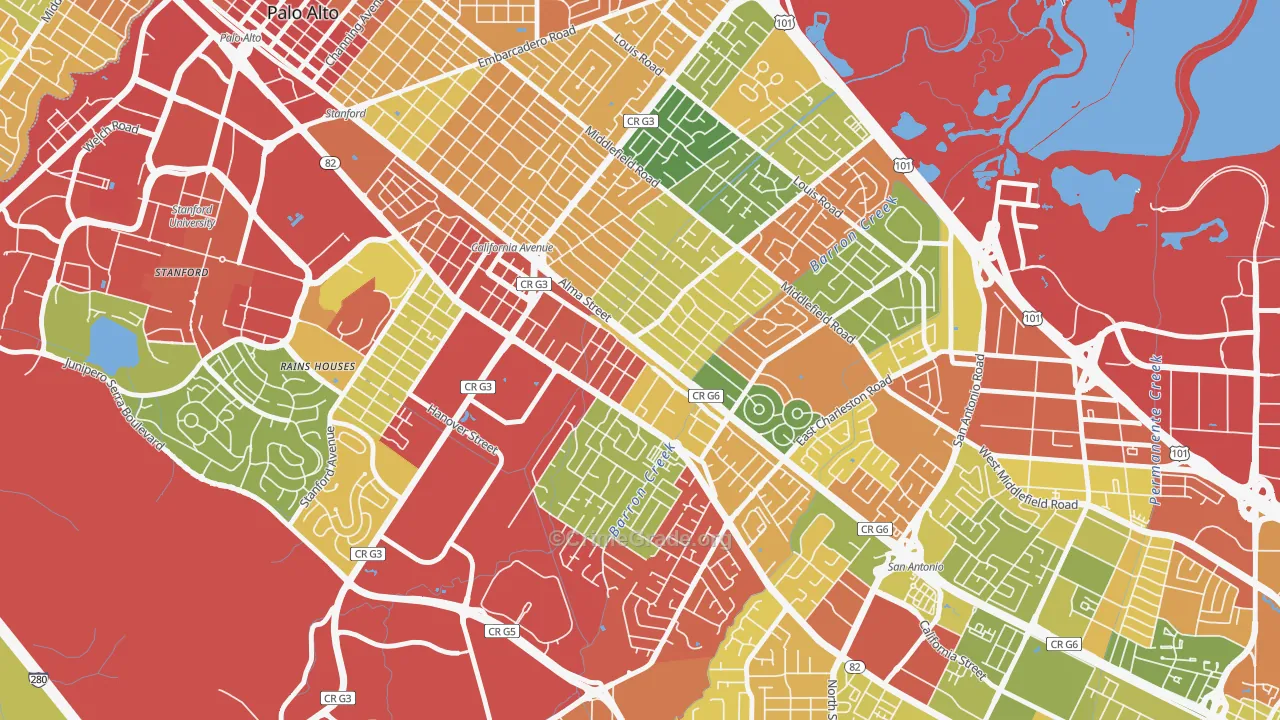 Ventura, Palo Alto, CA Map of Burglary Rates