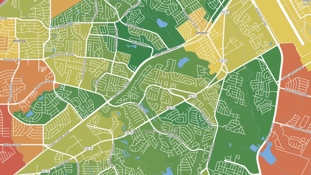 Ventura, San Antonio, TX Map of Burglary Rates