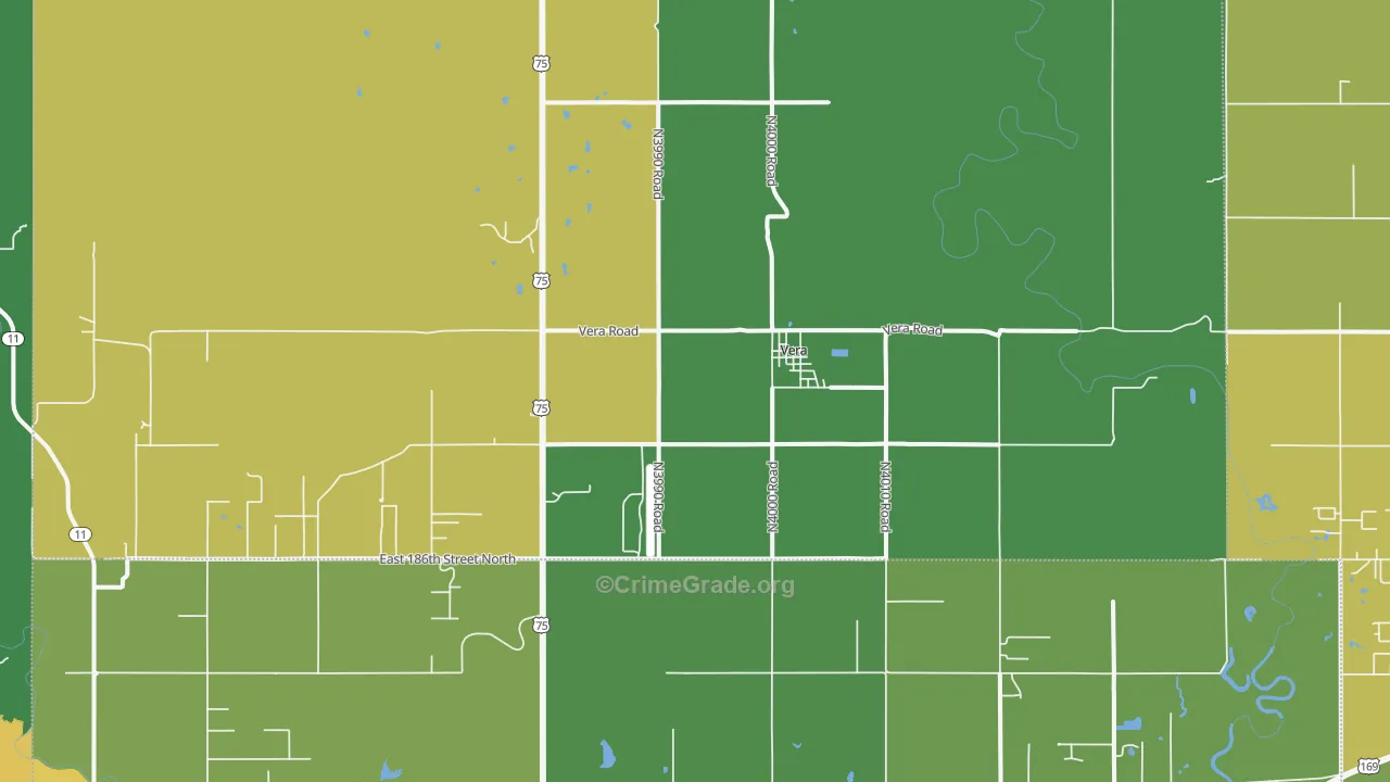 Vera, OK Map of Burglary Rates